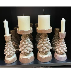 Deko Kerzenhalter Kiefernzapfen, Kerzenständer in Zapfenform, braun-grau used look, 22cm