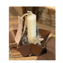 Deko Kerzenhalter Stern, Kerzenhalterschale für Stabkezen, dunkelbraun, 11x5cm, Metall