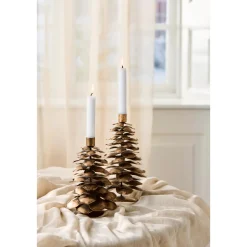 Deko Kerzenständer Zapfen gold antik, Kerzenhalter 21cm, Ib Laursen