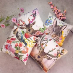 Deko Kissen Hirsch Fleury, Hirsch mit Blumengeweih rosa-pink, 45x45cm, Mars & More