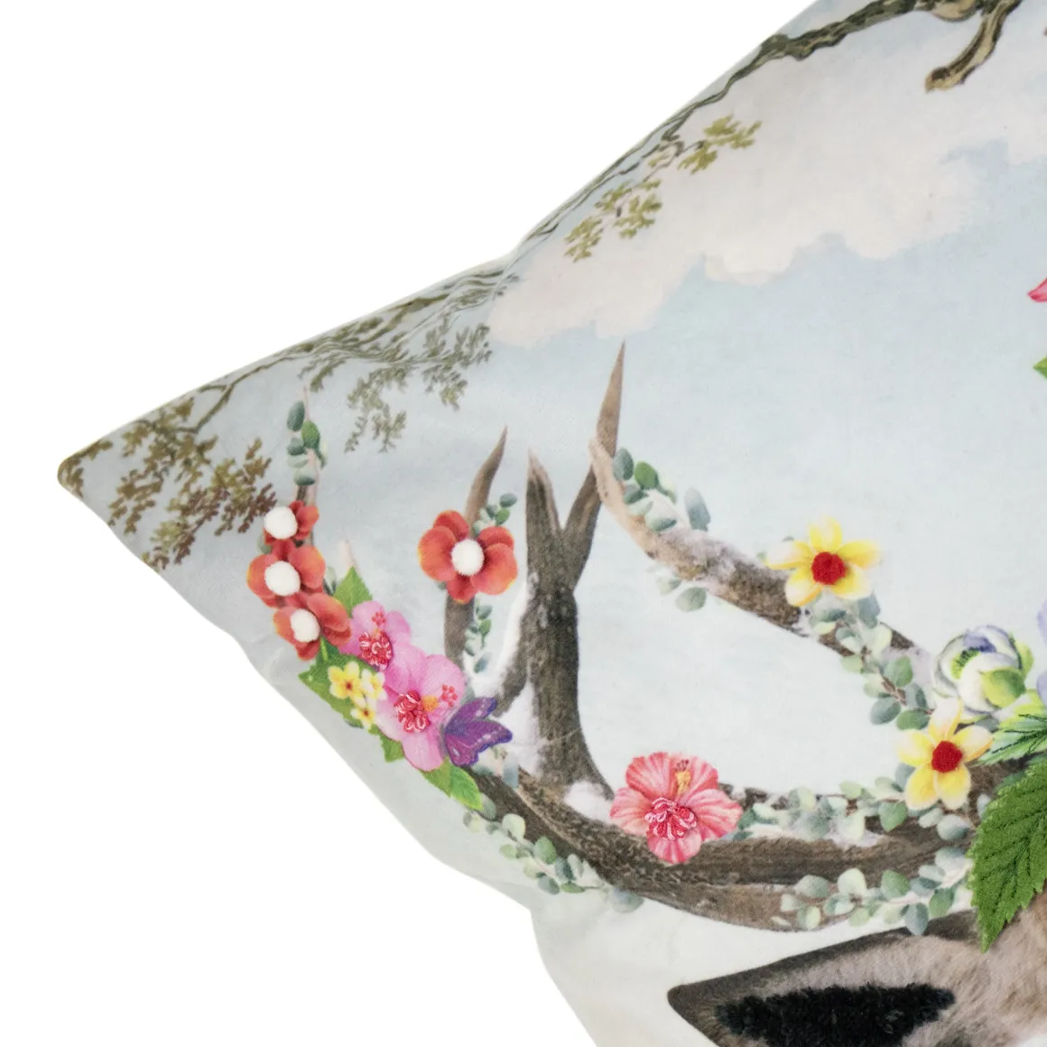 Deko Kissen Hirsch Fleury, Hirsch mit Blumengeweih und Blumenkranz, 45x45cm, Mars & More