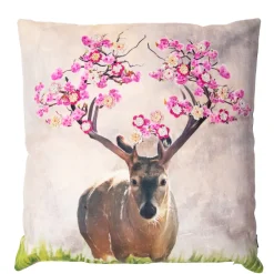 Deko Kissen Hirsch Fleury, Hirsch mit Kirschblüten, 45x45cm, Mars & More