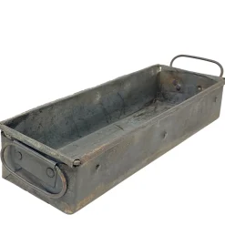 Deko Kiste Antique, längliche Schale mit Griffe, grau antik-used look, 36x10cm, Metall