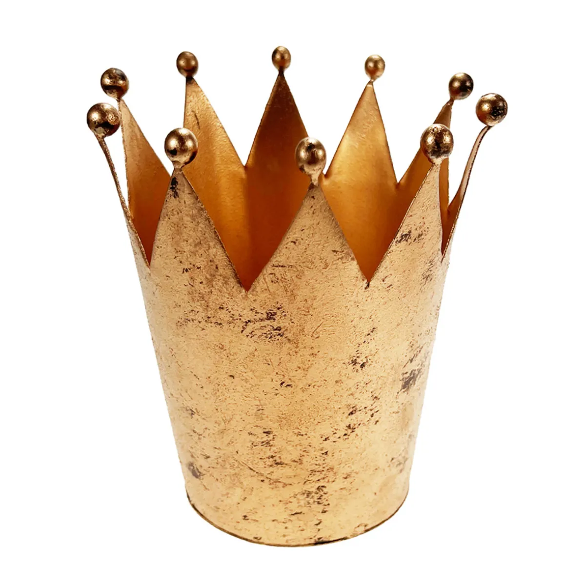 Deko Krone Antik gold, Windlicht Metallkrone gold - used look, Pflanzgefäß, 14cm