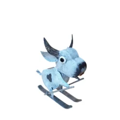 Deko Kuh, Metallkuh auf Ski, schwarz-weiß, 18x20cm, Medusa