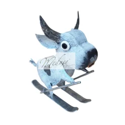 Deko Kuh, Metallkuh auf Ski, schwarz-weiß, 18x20cm, Medusa