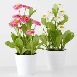 Deko Kunstblume Bellis, Gänseblümchen im Topf blühend, weiß, 30cm, Boltze Home Collections