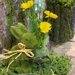 Deko Kunstblume Frühling, Löwenzahn im Moosball, gelb, 23cm