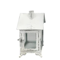 Deko Laterne Haus weiß used look, Metallwindlicht Haus Shabby Chic, 18x35cm