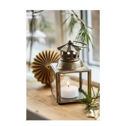 Deko Laterne mit welligem Schornstein gold, used look gold, Laursen