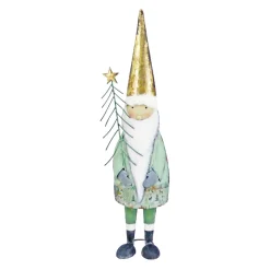 Deko Metall Weihnachtsmann, Gnom mit Stern, mintgrün/gold/weiß, 23x80cm