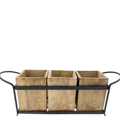 Deko Metallkorb mit 3 Holzkisten, Aufbewahrungsboxen, Organizer, 38x16cm