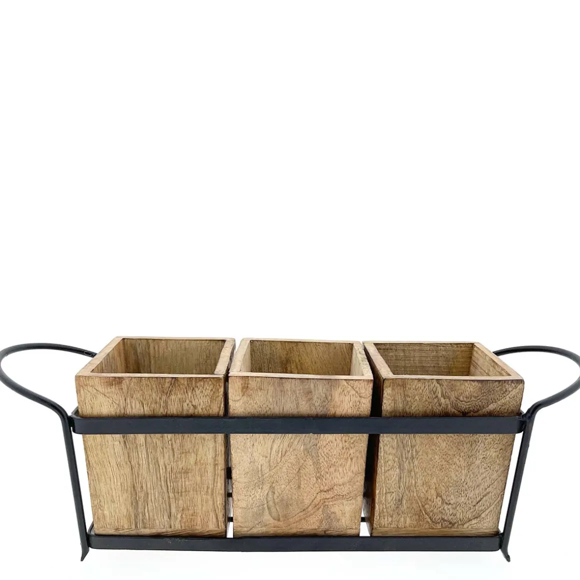 Deko Metallkorb mit 3 Holzkisten, Aufbewahrungsboxen, Organizer, 38x16cm