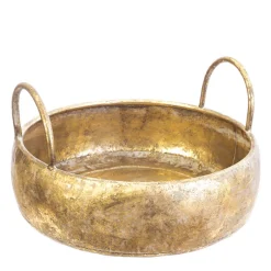 Deko Metallschale gold Antik, Schale mit Griff, gold antik, used look, rund, bauchig, Ø30cm