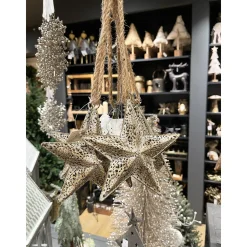 Deko Metallstern,  Antik grau-creme im 3D-Ornament-Look, Ø14cm