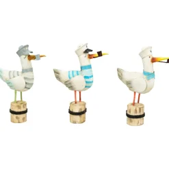 Deko Möwe mit blauem Schal, Metallmöwe mit Pfeife und Matrosenkappe, 32cm