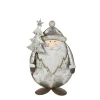 Deko Nikolaus mit Tannenbaum, Weihnachtsmann antik silber - used look, 17cm, Metall