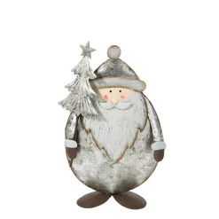 Deko Nikolaus mit Tannenbaum, Weihnachtsmann antik silber - used look, 17cm, Metall