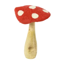 Deko Pilz, Fliegenpilz aus Filz und Naturholz, 32cm