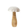 Deko Pilz, Holzpilz mit Metallkappe silber, 13x22cm
