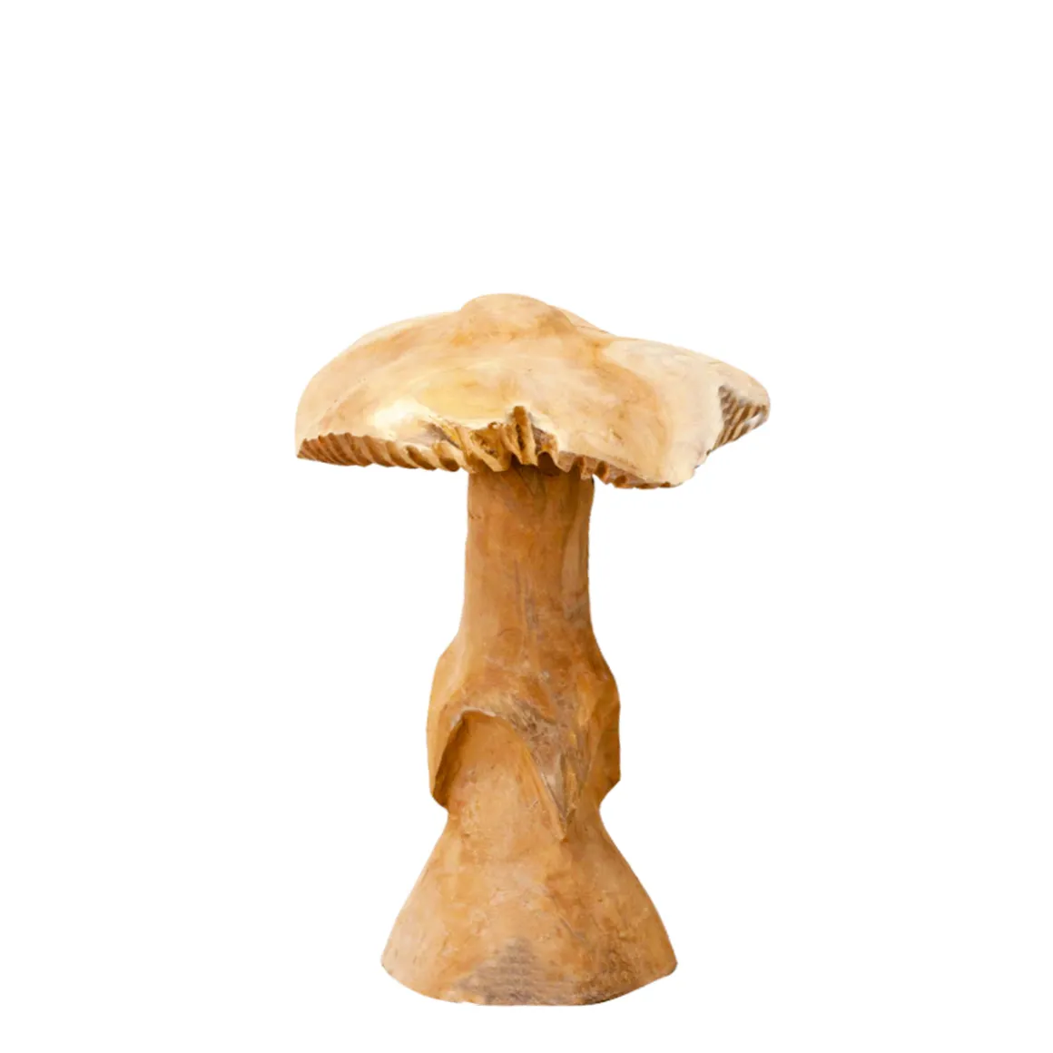 Deko Pilz Teak, großer rustikaler Holzpilz mit gewellter Kappe, 45cm