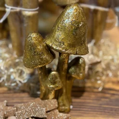 Deko Pilze Antik gold, Pilzgruppe gelbgold, 13cm, Cor Mulder