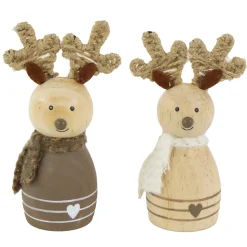 Deko Rentier, Rentier aus Holz mit Schal, natur, 10cm, Naturholz