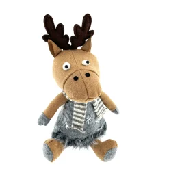 Deko Rentier, Weihnachtsrentier Sven, graues Kleid und Schal, 36cm
