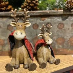 Deko Rentier Winter, Elch mit Schal, 12x20cm, Keramik