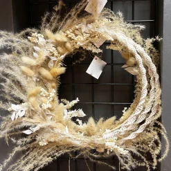 Deko Ring Blumenkranz Boho, Makrameering mit Trockenblumen, creme-natur, Ø30cm