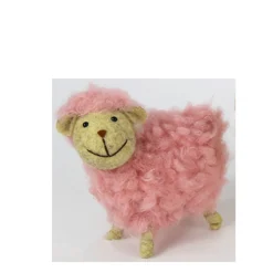 Deko Schaf, Plüschschaf rosa, 11cm, Wolle