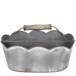 Deko Schale mit Henkel, gewellter Rand, grau used look, oval, 27x17cm, Metall