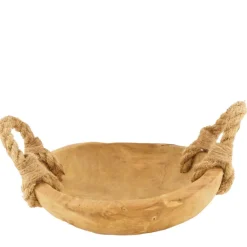 Deko Schale Teak Natur, Holzschale rund mit Jutegriff, Ø28cm, DIJK Natural Collections