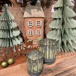 Deko Schriftzug Frohe Weihnachten, Rost Aufsteller Weihnachten mit Tannenbaum und Rehkitz, 28cm