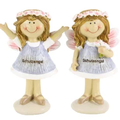 Deko Schutzengel mit Blütenkranz, rosa-grau, 9cm, Polyresin
