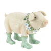 Deko Schwein, Schweinchen mit Stiefel und Blumenkranz, 22x15cm, Polyresin