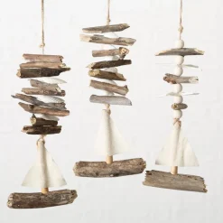 Deko Segelboot, Hänger Leinenboot mit Treibholz, Naturholz/Leinen, 23cm, Boltze Home Collections