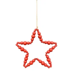 Deko Stern, Holzstern aus Naturholzperlen in rot, Ø20cm, Hänger