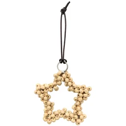 Deko Stern mit hellen Holzperlen, Weihnachtsstern natur, 7cm