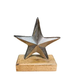Deko Stern silber auf Holzsockel, Metallstern Weihnachten, 12cm