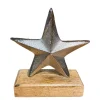 Deko Stern silber auf Holzsockel, Metallstern Weihnachten, 18cm