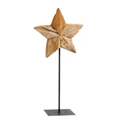 Deko Stern Teak, rustikaler Holzstern auf Metallfuß, 56cm, WMG Grünberger