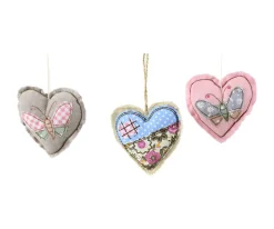 Deko Stoff-Herz, mit Schmetterlinge, Blumen, 3fach sortiert, 9x9cm, Hänger