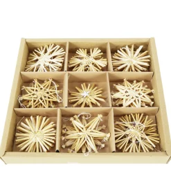 Deko Strohsterne Weihnachten, Strohsterne Natur, Ø6cm, Set/24