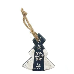 Deko Tannenbaum, Holzbaum mit Schneeflocke, dunkelgrau-creme, 7x7cm, Hänger