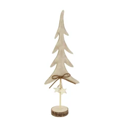 Deko Tannenbaum, Kunstleder Weihnachtsbaum mit Holzsterne und Schleife, creme, auf Holzfuß, 40cm