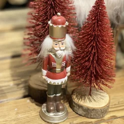 Deko Tannenbaum, roter Tannenbaum mit Glimmer, auf Holzsockel, 19cm