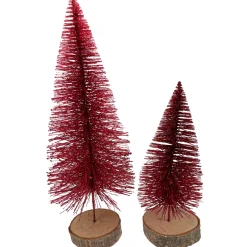 Deko Tannenbaum, roter Tannenbaum mit Glimmer, auf Holzsockel, 19cm