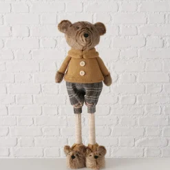 Deko Teddy mit Pumphose und Hundeschuhe, Teddyjunge mit Teleskopbeine, 34cm bis 54cm, Boltze Home Collection
