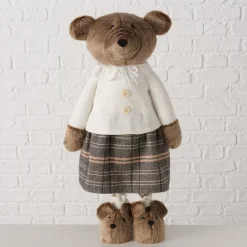 Deko Teddy mit Rock und Hundeschuhe, Teddymädchen mit Teleskopbeine, 74cm bis 120cm, Boltze Home Col